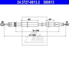 Ate 24.3727-0813 linka hamulca ręcznego peugeot 306 93-01 prawy ty