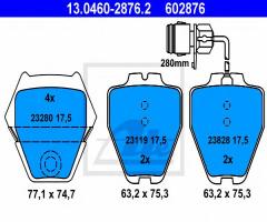 Ate 13.0460-2876 klocki hamulcowe audi a8 2,5-4,2 98-02 z czujnikiem, audi a8 (4d2, 4d8)