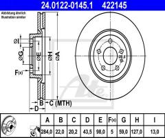 Ate 24.0122-0145 tarcza hamulcowa alfa romeo 156 2,0-2,5 v6 97-05, alfa romeo 164 (164)