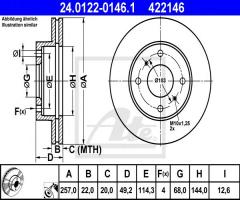 Ate 24.0122-0146 tarcza hamulcowa nissan primera 90-99, nissan primera (p10)