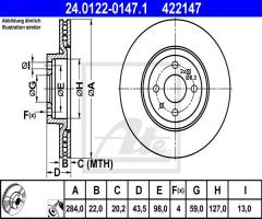 Ate 24.0122-0147 tarcza hamulcowa fiat bravo 07- przód, alfa romeo 155 (167)