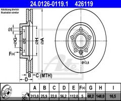 Ate 24.0126-0119 tarcza hamulcowa vw sharan 00-10, ford galaxy (wgr), seat alhambra (7v8, 7v9)