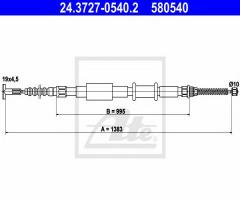 Ate 24.3727-0540 linka hamulca ręcznego fiat brava 95-01 prawa, alfa romeo 145 (930)