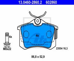 Ate 13.0460-2860 klocki hamulcowe audi a4 00- tył, audi a4 (8e2, b6)