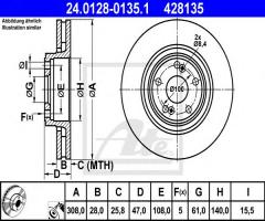 Ate 24.0128-0135 tarcza hamulcowa renault laguna 01-07 3,0 v6, renault laguna ii (bg0/1_)