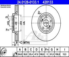 Ate 24.0128-0133 tarcza hamulcowa renault espace iv 02-, renault vel satis (bj0_)