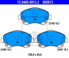 Ate 13.0460-5813 klocki hamulcowe toyota avensis 03-09 z czujnikiem, toyota avensis sedan (t25)