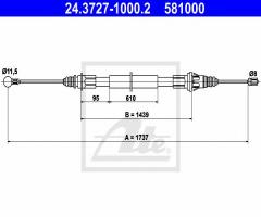 Ate 24.3727-1000 linka hamulca ręcznego renault master 98- tył, opel movano nadwozie pełne (f9)