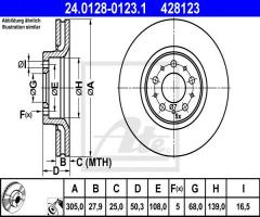 Ate 24.0128-0123 tarcza hamulcowa volvo s60 00- ,s80 98-, volvo s80 i (ts, xy)