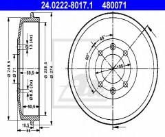 Ate 24.0222-8017 bęben hamulcowy citroen berlingo 96-08, citroËn c15 (vd-_), peugeot 405 i (15b)