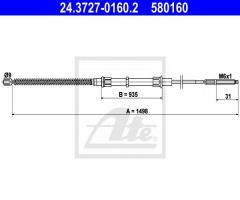 Ate 24.3727-0160 linka hamulca ręcznego vw golf iii 95-97, vw golf iii (1h1)