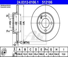 Ate 24.0312-0106 tarcza hamulcowa vw/audi 12mm, audi 80 (80, 82, b1), seat toledo i (1l)