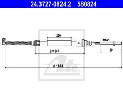 Ate 24.3727-0824 linka hamulca ręcznego peugeot 406 95- lewa, peugeot 406 (8b)