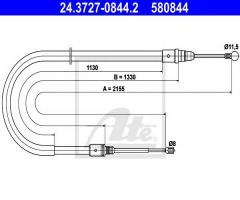 Ate 24.3727-0844 linka hamulca ręcznego peugeot 407 04-, peugeot 407 (6d_)