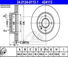 Ate 24.0124-0113 tarcza hamulcowa ford sierra 83-93, ford escort iv (gaf, awf, abft)