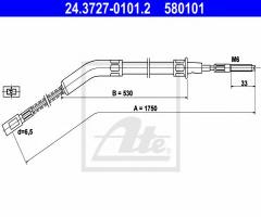 Ate 24.3727-0101 linka hamulca ręcznego vw kaefer 72-85, vw garbus