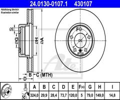 Ate 24.0130-0107 tarcza hamulcowa bmw 5 e39 00-03, bmw 5 (e39)