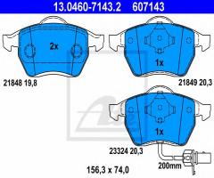 Ate 13.0460-7143 klocki hamulcowe vw sharan 00- z czujnikiem, ford galaxy (wgr)