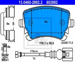 Ate 13.0460-2882 klocki hamulcowe vw t5 03- tył z czujnikiem