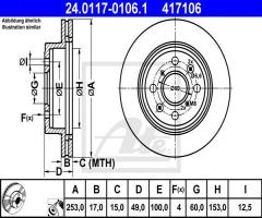 Ate 24.0117-0106 tarcza hamulcowa opel agila 03-07 wen., opel agila (a) (h00)