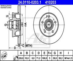 Ate 24.0110-0203 tarcza hamulcowa vw golf iii 91-96 tył, seat toledo i (1l), vw passat (3a2, 35i)