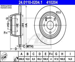 Ate 24.0110-0204 tarcza hamulcowa opel astra f 91-00 tył, opel vectra a hatchback (88_, 89_)