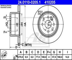 Ate 24.0110-0205 tarcza hamulcowa opel calibra 89-98 tył, opel vectra a (86_, 87_)