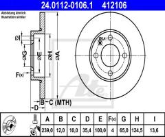 Ate 24.0112-0106 tarcza hamulcowa vw/audi 12mm, audi 80 (80, 82, b1), seat toledo i (1l)