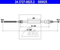 Ate 24.3727-0825 linka hamulca ręcznego peugeot 406 95- prawa, peugeot 406 (8b)