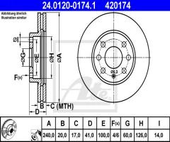 Ate 24.0120-0174 tarcza hamulcowa opel corsa c 00-06 went., opel corsa c (f08, f68)