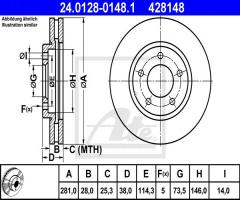 Ate 24.0128-0148 tarcza hamulcowa chrysler voyager 00-, chrysler voyager iv (rg, rs)