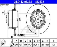 Ate 24.0112-0132 tarcza hamulcowa bmw 7 e38 94-01 tył, bmw 8 (e31)