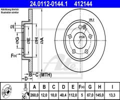 Ate 24.0112-0144 tarcza hamulcowa mercedes w168 a-klasa 97-04, mercedes-benz klasa a (w168)