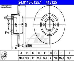 Ate 24.0113-0125 tarcza hamulcowa opel rekord e 77-86, opel kadett c city