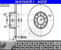 Ate 24.0113-0137 tarcza hamulcowa mercedes w123 76-85 przód, mercedes-benz /8 (w114)