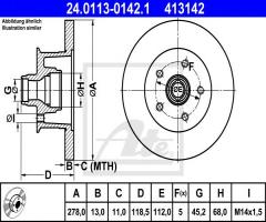 Ate 24.0113-0142 tarcza hamulcowa vw t2 79-85, vw transporter iii autobus