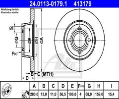 Ate 24.0113-0179 tarcza hamulcowa audi 80 92-96, audi 80 (8c, b4)