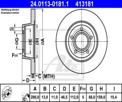 Ate 24.0113-0181 tarcza hamulcowa audi a4 94-97, audi a4 (8d2, b5)