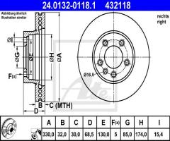 Ate 24.0132-0118 tarcza hamulcowa vw touareg 03- prawy przód, porsche cayenne (955)