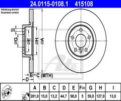 Ate 24.0115-0108 tarcza hamulcowa alfa romeo 156 1,6-1,9jtd 97-06, alfa romeo 156 (932)