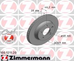 Zimmermann 100.1211.20 tarcza hamulc. audi 100 quattro  84-91 tył, audi 100 avant (44, 44q, c3)