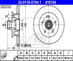 Ate 24.0116-0104 tarcza hamulcowa vw t2 86-92, vw transporter iii autobus