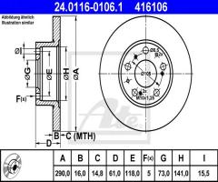 Ate 24.0116-0106 tarcza hamulcowa fiat ducato 86-94 maxi 1,8t, citroËn c25 autobus (280_, 290_)