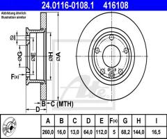 Ate 24.0116-0108 tarcza hamulcowa vw t4 90-96 koła 14