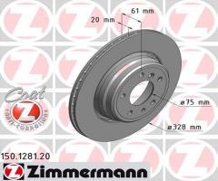 Zimmermann 150.1281.20 tarcza hamulc. bmw 7 e38  93-01 tył, bmw 7 (e38)