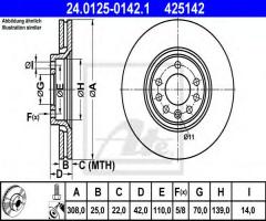 Ate 24.0125-0142 tarcza hamulcowa opel astra g,h 99-, opel astra h nadwozie pełne (l70)