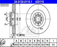 Ate 24.0130-0115 tarcza hamulcowa vw passat 05-, audi a3 (8p1), seat leon (1p1), skoda superb (3t4)