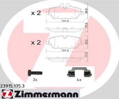 Zimmermann 23915.175.3 klocki hamulc. mini cooper  07- przód, bmw 2 active tourer (f45)