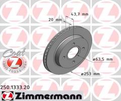 Zimmermann 250.1333.20 tarcza hamulc. ford mondeo  93-00 tył. went., ford mondeo i (gbp)