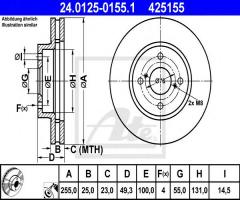 Ate 24.0125-0155 tarcza hamulcowa toyota corolla 02-06, toyota corolla (zze12_, nde12_, zde12_)